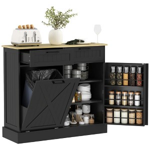 10 Gallon Farmhouse Kitchen Cabinet with Hidden Trash Can and 2 Drawers, Tilt Out Trash Can Cabinet for Kitchen - 1 of 4