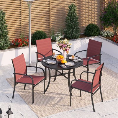 Captiva Designs 5pc Outdooe Patio Dining Set with Steel Frame Table & Quick-dry Sling Fixed Chairs