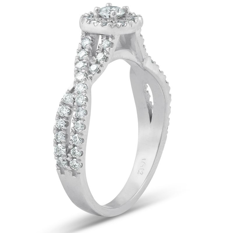 Pompeii3 1 1/4 Ct Cushion Halo Diamond Engagement Wedding Ring 3-Piece Set White Gold, 2 of 5