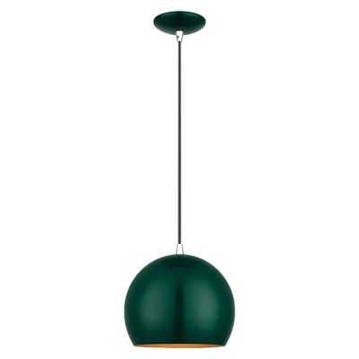 Livex Lighting Piedmont 1 - Light Pendant in  Shiny Hunter Green/Polished Chrome