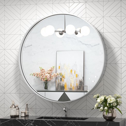 Keonjinn Metal Framed Round Bathroom Vanity Mirror Wall-mounted,silver ...