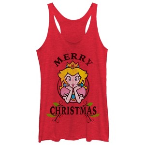 Women's Nintendo Christmas Princess Peach Racerback Tank Top - 1 of 3