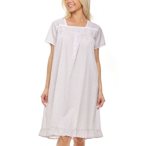 Adr Women's Cotton Victorian Nightgown, Sophia Short Sleeve Button Up Short  Sleeve Nightshirt White Floral On Gray X Large : Target