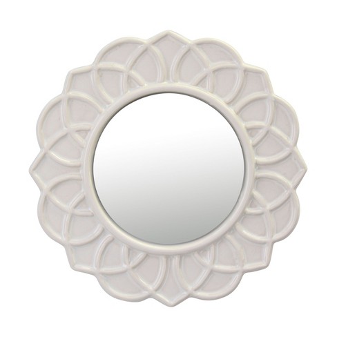 Round Ceramic Floral Wall Hanging Mirror White - Stonebriar Collection - image 1 of 4