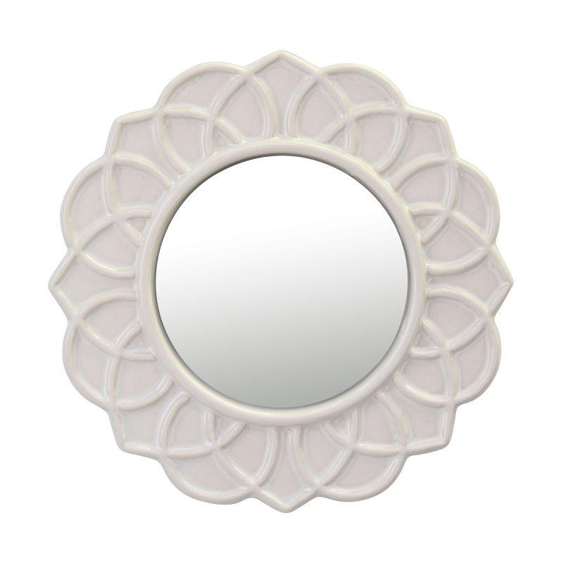 Round Ceramic Floral Wall Hanging Mirror White - Stonebriar Collection, 1 of 7