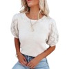 Women's Round Neck Short Sleeve Sweater Summer Casual Puff Sleeve Pullover Knit Top - 2 of 4
