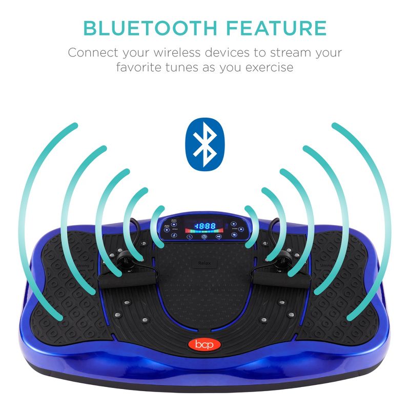 Best Choice Products Vibration Platform, Full Body Exercise Machine w/ Bluetooth Speakers, 5 Resistance Bands - Blue, 2 of 8