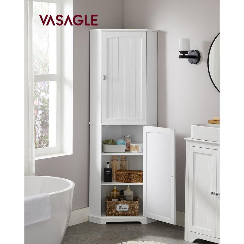 VASAGLE Tall Corner Cabinet, Bathroom Storage Cabinet with 2 Doors and 4 Adjustable Shelves,White, 4 of 9