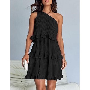 Women's Asymmetrical One-Shoulder Dress - Tiered Chiffon Midi Dress with Flowy Silhouette - 1 of 4