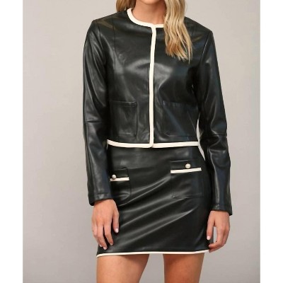 Women's Contrast Faux Leather Jacket - Fate