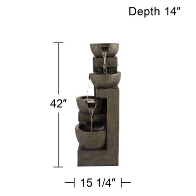 42" Gray Resin Four-Bowl Cascading Outdoor Fountain with LED Light