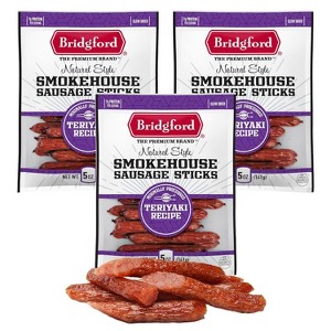 Bridgford Smokehouse Sausage Sticks Teriyaki 5 oz - Gluten free High Protein Smoked Sausage Sticks for a variety of dietary preferences - 1 of 4