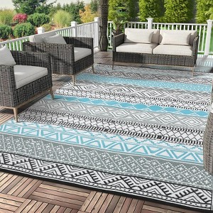 Reversible Outdoor Plastic Straw Rug - Waterproof Bohemian Area Mat for Patio, RV, Balcony, Camping, Easy Clean Picnic Mat - 1 of 4