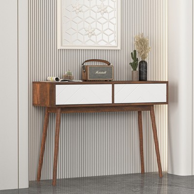 Grungis Console Table with 2 Carved Panel Drawers,Entryway Table with Storage Space and Wood Legs,Console Table for Living Room