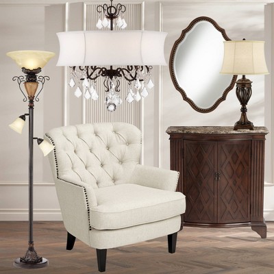 Regency Bronze Crackle Torchiere Floor Lamp with Adjustable Side Lights