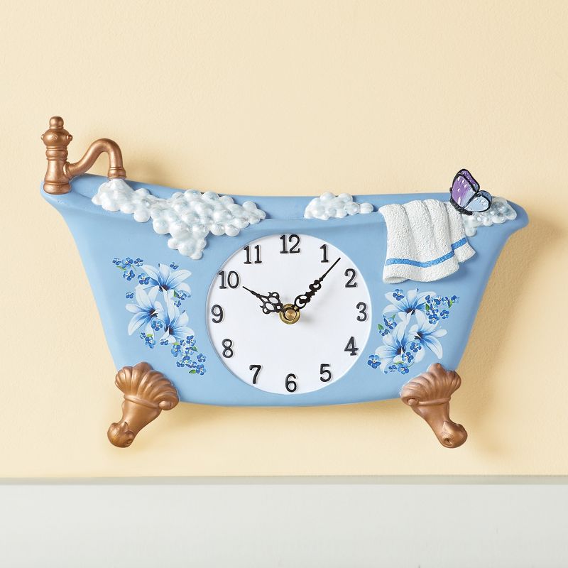 Collections Etc Blue Butterfly Bathtub Shaped Wall Clock 13 X 2 X 9 Blue, 2 of 3