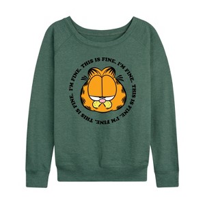 Women's - Garfield - I'm Fine This Is Fine Lightweight French Terry Wide Neck Long Sleeve Shirt - 1 of 4