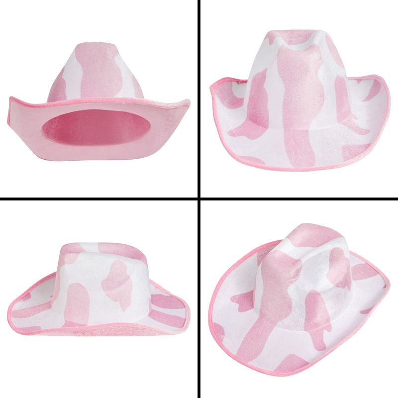 Zodaca Cowboy Hat for Women, Men - Light Pink Cowgirl Hat with Cow Print Design for Birthday Party, Costume (Adult Size), 4 of 8