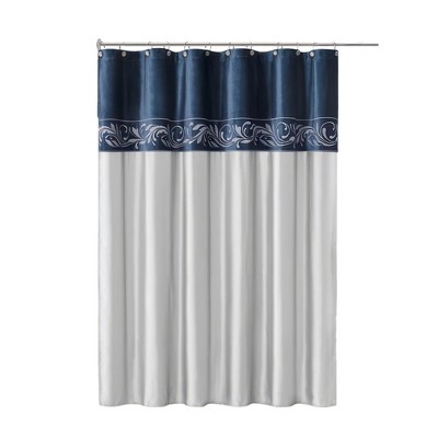 Antique Satin Embroidered Shower Curtain Silver