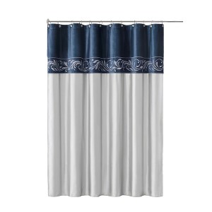 Antique Satin Embroidered Shower Curtain Silver - 1 of 4