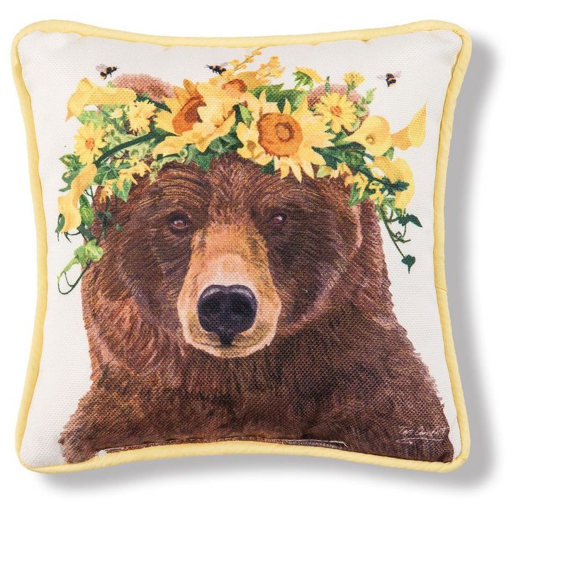 C&F Home 8" x 8" Bear With Flower Crown Spring Petite Printed Throw Pillow, 1 of 4