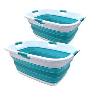SAMMART 49L(12.9 gallon) Set of 2 Collapsible Rectangular Laundry Basket with 4 Handles, Bright Blue - 1 of 4