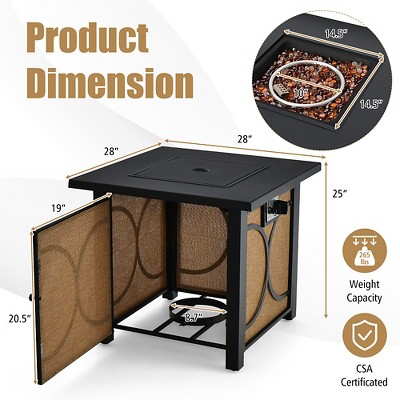 28 Inch Black and Brown Metal Gas Fire Pit Table