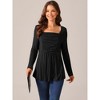 Seta T Women's Long Sleeve Square Neck Loose Fit Pleated Flowy Tunic Top - 3 of 4