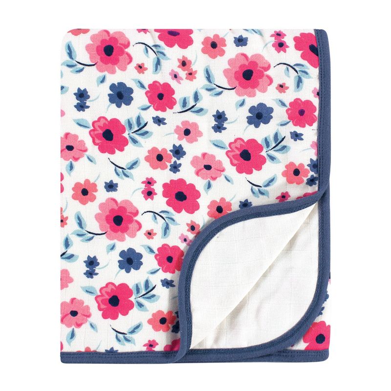 Touched by Nature Baby Girl Organic Cotton Muslin Tranquility Blanket, Garden Floral, One Size, 1 of 4