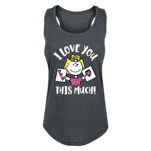 Women's - Peanuts - I Love You This Much Graphic Racerback Tank - 1 of 4