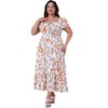 Agnes Orinda Women's Plus Size Floral Tie Notched Neck Puff Short Sleeve Side Slit A Line Maxi Dress - 3 of 4