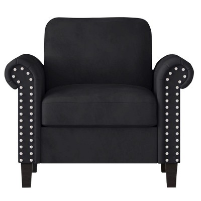 Handcrafted Black Velvet Accent Chair with Wood Legs