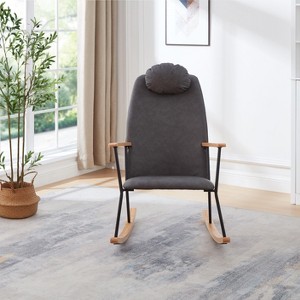 CAVINAS Adjustable Headrest Glider Rocking Chair,High Back Bonded Leather Nursery Chair,Modern Rocker for Living Room,Bedroom - 1 of 4