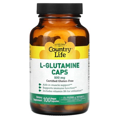 Country Life L-Glutamine Caps, 500 mg, 100 Vegan Caps