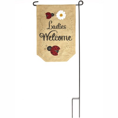 Lakeside Ladybug Garden Flag with Removable Metal Stake - Ladies Welcome