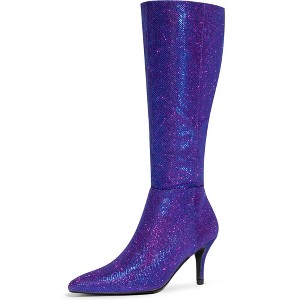 Allegra K Women's Pointy Toe Sparkle Glitter Stiletto Heel Knee High Boots - 1 of 4