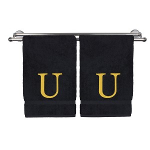 BC BARE COTTON Monogrammed Hand Towel, 100% Turkish Cotton - Set of 2 - Black - Gold Block - 1 of 4