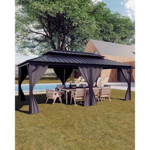 GustoWave 12'x20' Outdoor Double Hardtop Patio Gazebo for Deck, Backyard, Lawn, Garden, Grey - 1 of 4