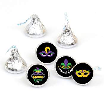 Big Dot of Happiness Colorful Mardi Gras Mask - Masquerade Party Round Candy Sticker Favors - Labels Fits Chocolate Candy (1 sheet of 108)