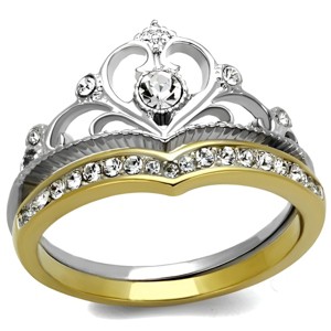 Slickblue Women's Two-Tone Gold and Silver Wedding Ring Set with Crown Design and Clear Crystal, Sizes 5-10 - 1 of 4