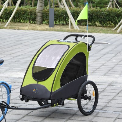 Green and Black Foldable 3-in-1 Child Bike Trailer Stroller