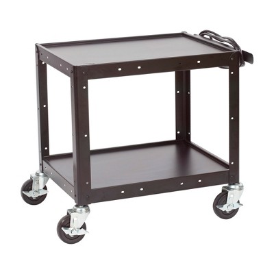 Black Alloy Steel Rolling AV Media Cart with Adjustable Shelves