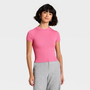 Women's Slim Fit Cropped Ribbed T-Shirt - A New Day™ - 1 of 4