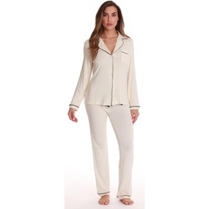 #FollowMe Womens Button-Down Pajama Pant Set with Notch Collar  Elegant & Comfortable Sleepwear - 1 of 2