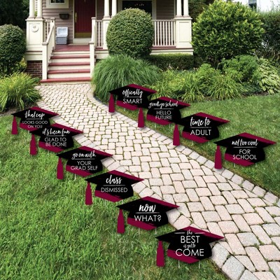 Big Dot of Happiness Maroon Grad - Best is Yet to Come - Grad Cap Lawn Decorations - Outdoor Burgundy Graduation Party Yard Decorations - 10 Piece