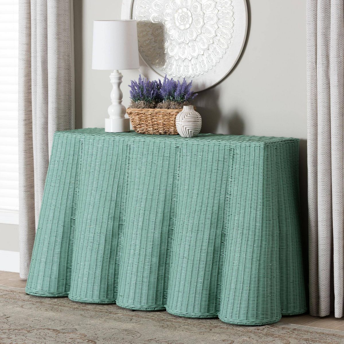 bali & pari Palm Scallop Rattan Console Table