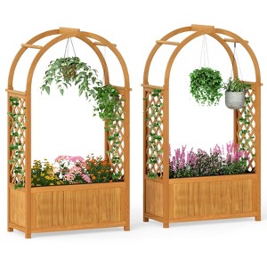 Tangkula 1/2 PCS Wooden Raised Garden Bed w/ Lattice Trellis Arched Roof Liner Drainage Patio - 1 of 4