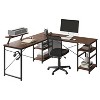 Gulches Techni Mobili L-Shape Industrial Desk (Walnut) - Reversible (L/Straight), Storage Shelves, Monitor Stand, 88lbs Weight Limit - 3 of 4