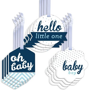 Big Dot of Happiness Hello Little One - Blue and Silver - Assorted Hanging Boy Baby Shower Favor Tags - Gift Tag Toppers - Set of 12 - 1 of 4