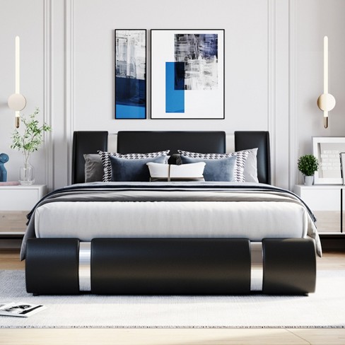 Queen Size Upholstered Faux Leather Platform Bed With A Hydraulic Storage  System, Black-modernluxe : Target